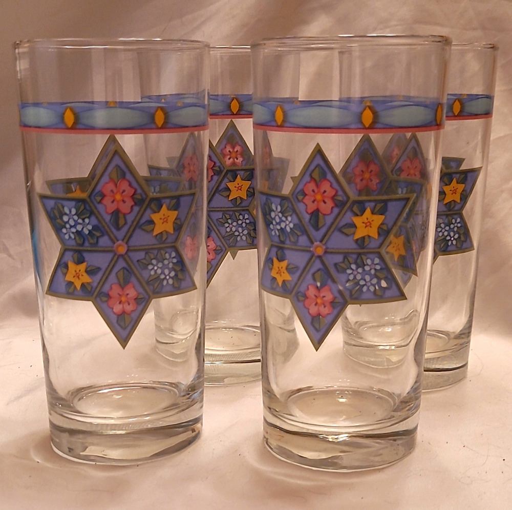 (NIB)Vintage Pfaltzgraff Crystaflora 14 oz Cooler Glasses Set of 4 - New In Box